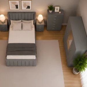 Elegant King Size Bedroom Furniture - Four Door Wardrobe With Four Drawer - Chest of Five Drawers With Two Bed Side Table