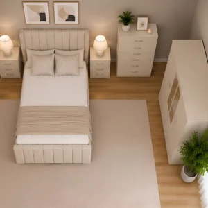 Premium King Size Bedroom Set with Four Door Wardrobe With Four Drawer - Chest of Five Drawers With Two Bed Side Table