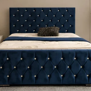 Midnight Blue Florida Super King Bed with mattress 200×200cm – Elegant 6ft Tufted Design