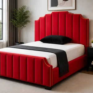 Arizona Red King Size Upholstered Bed – Contemporary Platform Frame with mattress