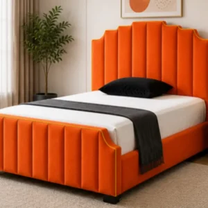 Luxury Sunset Orange Arizona King Size Velvet Bed with Tall Headboard-king Bed with Mattress