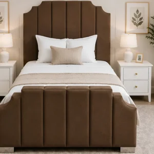 Arizona Contemporary Brown Upholstered Bed-Single Bed (90*190cm)-Bed with Mattress
