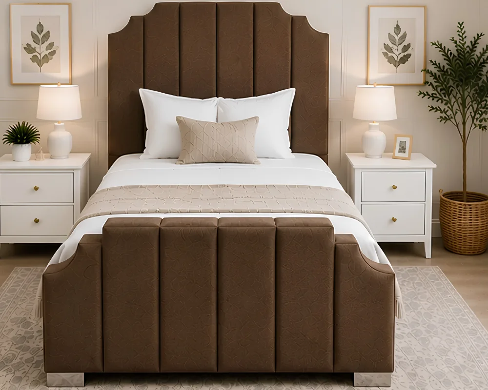 Arizona Contemporary Brown Upholstered Bed-Single Bed (90*190cm)-Bed with Mattress