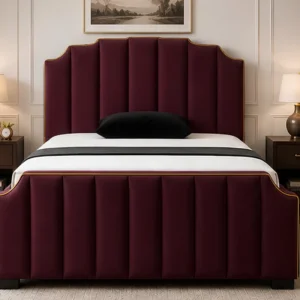 Maroon Arizona Double Bed 160x200 cm -Luxury Upholstered Bed-Bed with Mattress