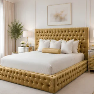 Elegant Mustard Ambassador Bed with mattress – Luxury Tufted King Size