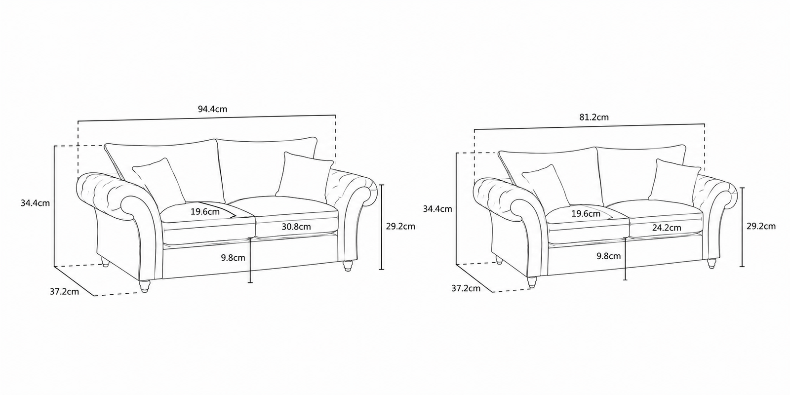 Luxury Grey 3+2 Seater Sofa Set – Classic Chesterfield Style with Cushions - Image 4