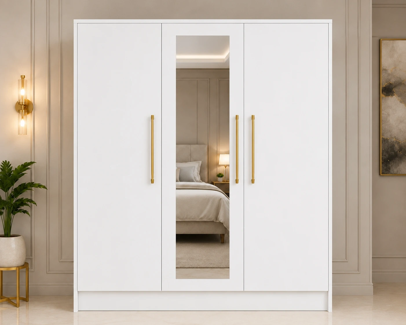 3 Door Wardrobe with Shelves - Premium 3 Door Bedroom Wardrobe with Mirror