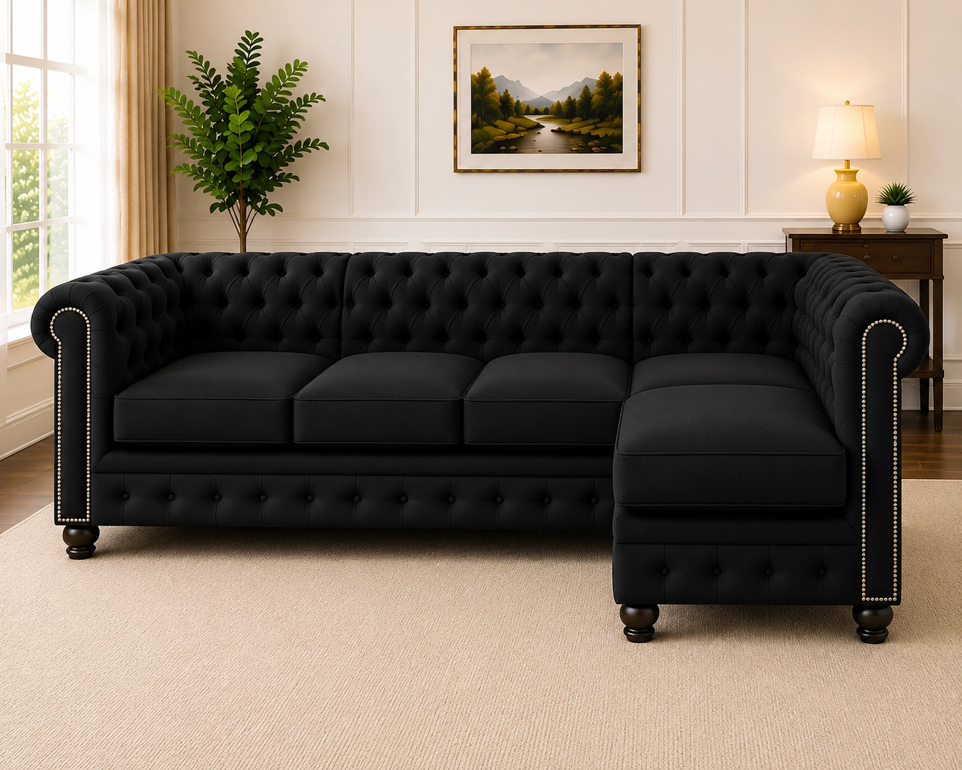 Chesterfield L-Shaped 5 Seater Sofa - Five Seater Sofa - Image 2