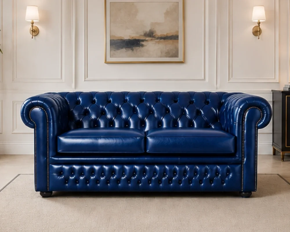 Chesterfield 3 Seater Sofa for Small Living Spaces - Modern Chesterfield Leather Sofa - 3 Seater Sofa
