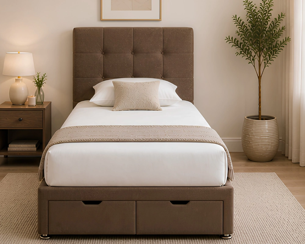 Chestnut Comfort Single Divan Bed – 3ft - 90 × 190 cm with Underbed Storage
