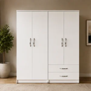 Classic White Wardrobe with Drawers – Spacious 4 Door Bedroom Storage