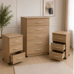 Chest of 5 Drawers with 2 Bedside Tables – Spacious Bedroom Set - Chest of 5 Drawers
