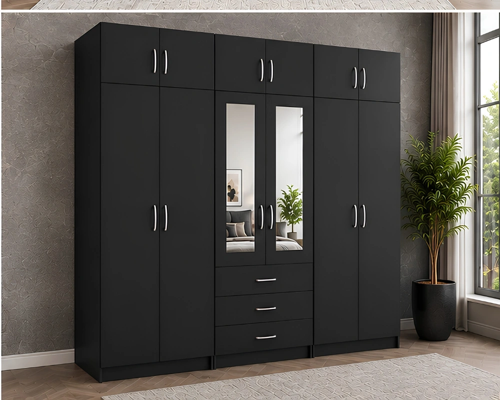 Elegant 6 Door Storage Wardrobe Twin Mirrors & 6 Spacious Drawers - Image 3