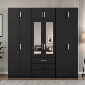 Elegant 6 Door Storage Wardrobe Twin Mirrors & 6 Spacious Drawers
