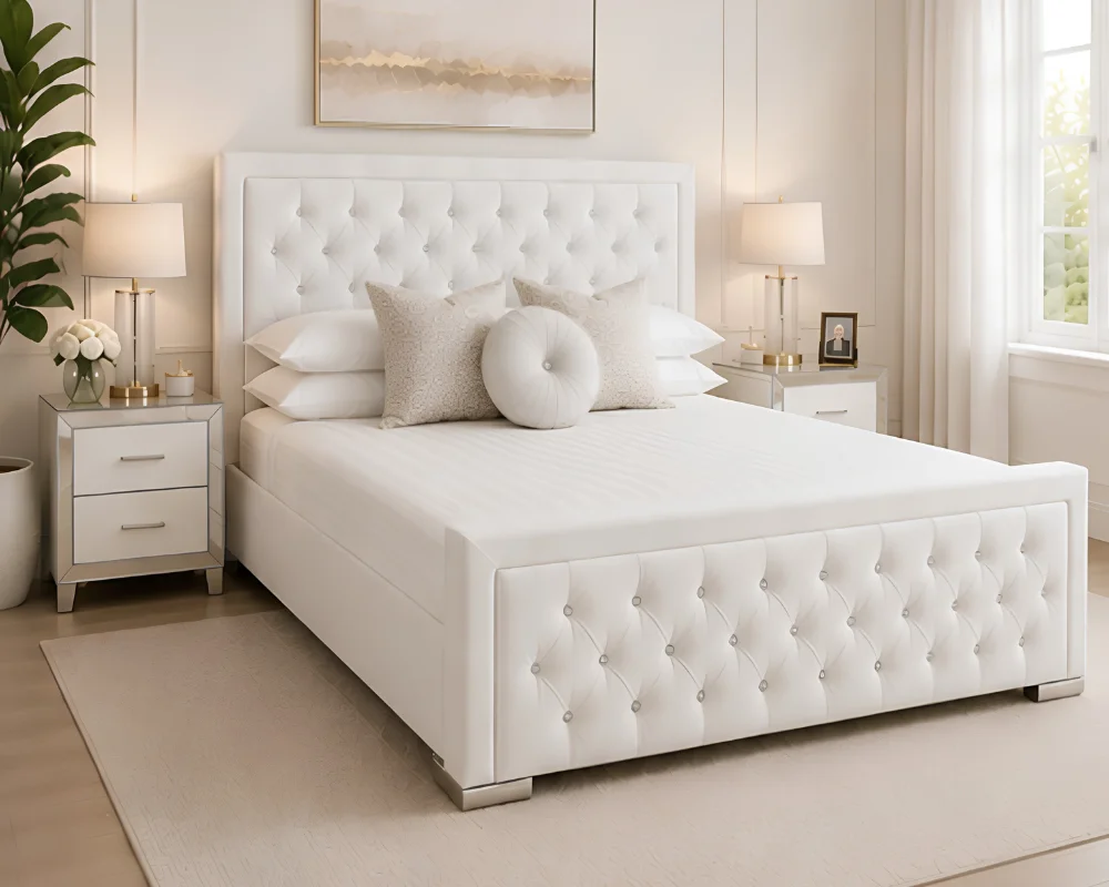 Premium White Hilton Double Bed with mattress – Stylish 4ft 6in Upholstered Bed with Comfortable Mattress - Image 2