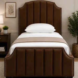 Arizona Modern Dark Brown Velvet & Leather Single Bed-Single Bed with mattress (90*190cm)