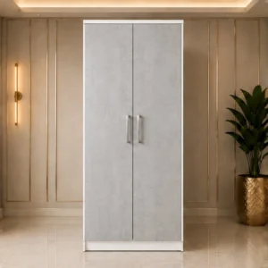 Modern Light Grey 2 Door Wardrobe - Contemporary Bedroom Storage Cabinet