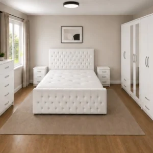 Complete King Size Bedroom Furniture Set - Six Door Wardrobe With Four Drawer - Chest of Five Drawers With Two Bed Side Table