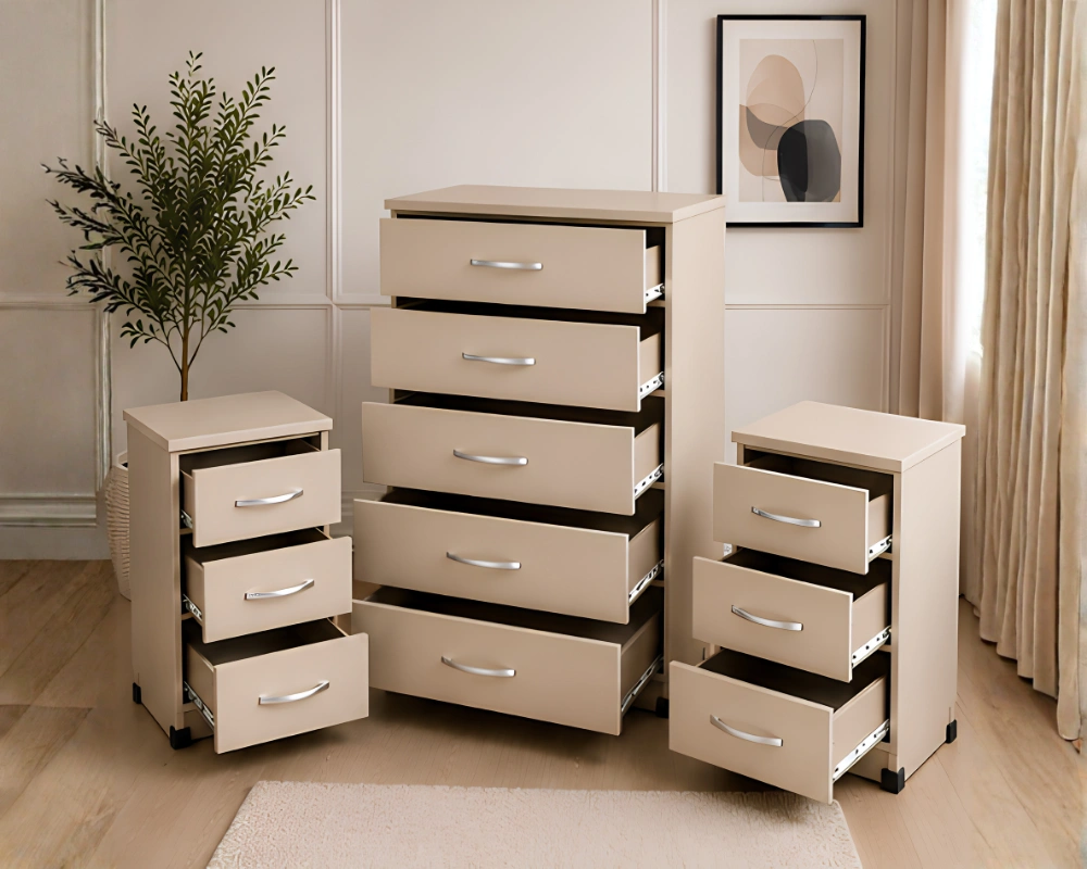Stylish Bedroom Organizer – 5 Chest of Drawer+ 2 Bedside Tables - Chest of 5 Drawers - Image 2