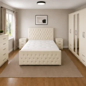 Dream King Size Bed Set - Six Door Wardrobe With Four Drawer - Chest of Five Drawers With Two Bed Side Table