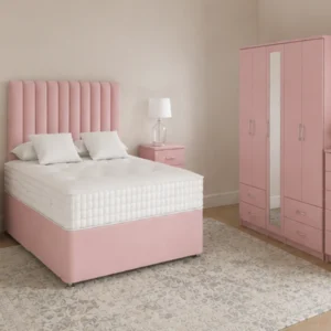Luxury Bedroom Set – Double Bed with 5 Door Wardrobe, Full Length Mirror, 4 Bottom Drawers, Chest of 5 Drawers & 2 Bed Side Tables