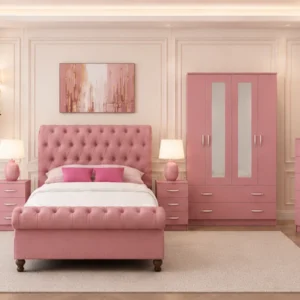Bedroom Set With Double Bed - four Door Wardrobe With Four Drawer - Chest of Five Drawers With Two Bed Side Table