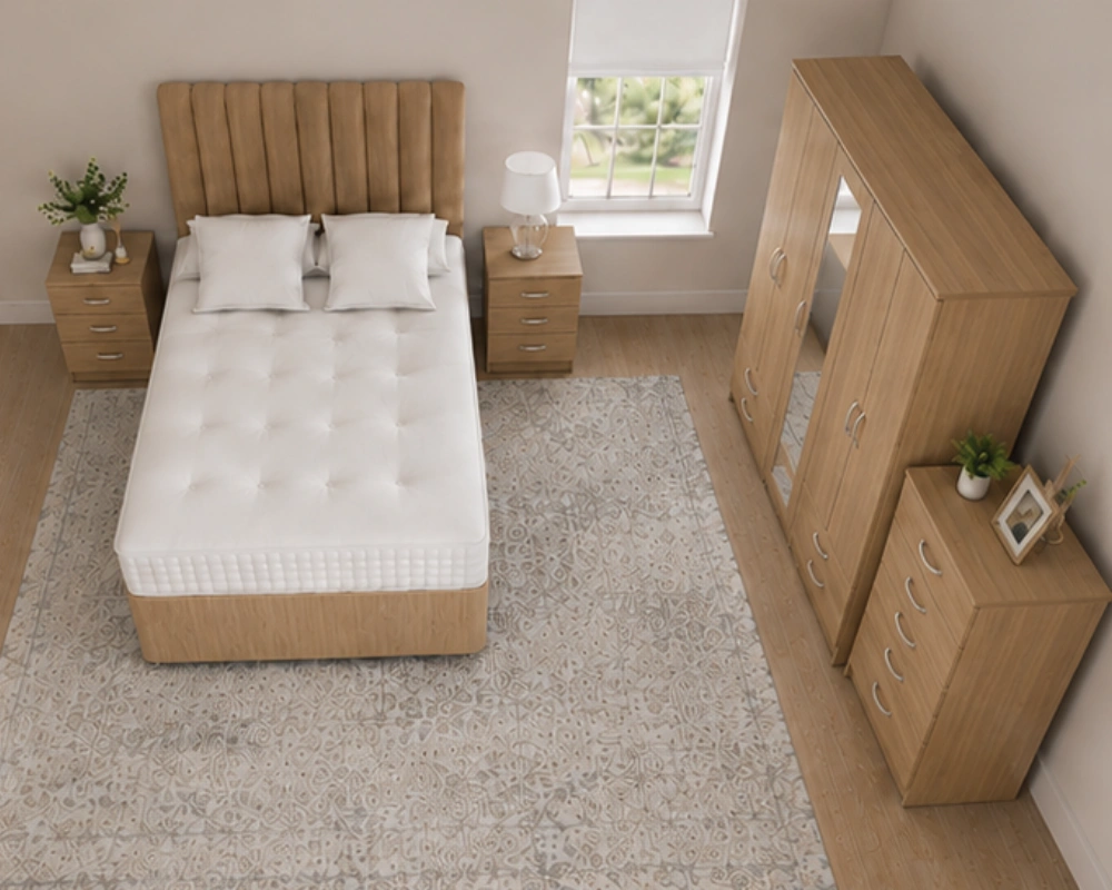 Luxury Double Bedroom Package - 5 Door Mirror Wardrobe With Four Bottom Drawers - Five Drawer Chest - Two Bedside Tables - Image 3