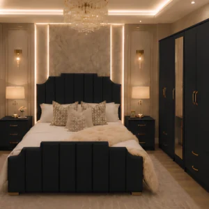 King Size Bed Furniture Set - five Door Wardrobe With Four Drawer - Chest of Five Drawers With Two Bed Side Table