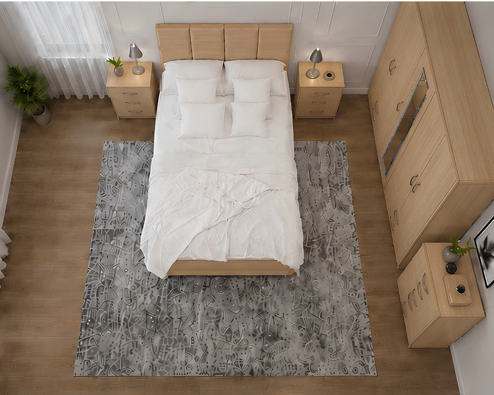 Stylish Double Bed Furniture Set – 5 Door Full Length Mirror Wardrobe with Four Bottom Drawers – Chest of Five Drawers & Two Bed Side Tables - Image 4