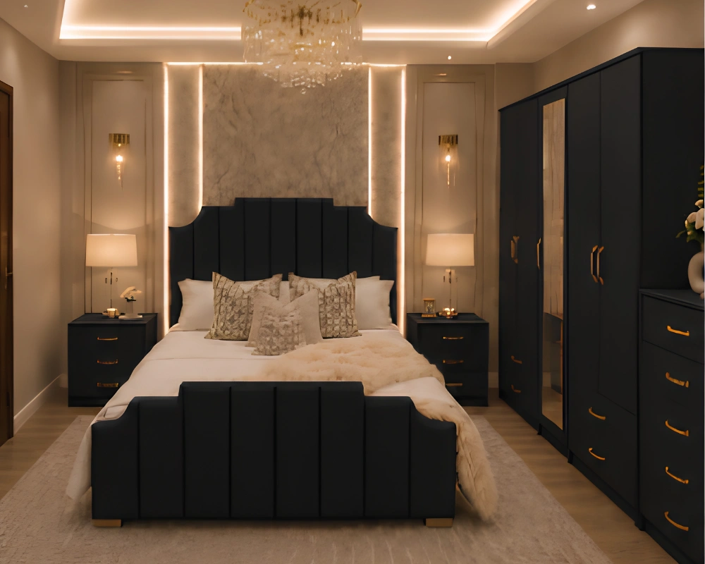 King Size Bed Furniture Set - five Door Wardrobe With Four Drawer - Chest of Five Drawers With Two Bed Side Table