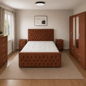 Luxury Double Bed Furniture Set - Four Door Wardrobe With Two Mirrors And Four Bottom Drawers - Chest of Five Drawers With Two Bed Side Tables