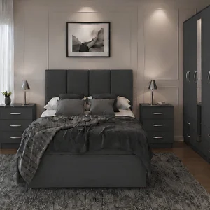 Classic Double Bed Bedroom Set – Five Door Mirrored Wardrobe with Four Bottom Drawers – Chest of Five Drawers with Two Bed Side Tables