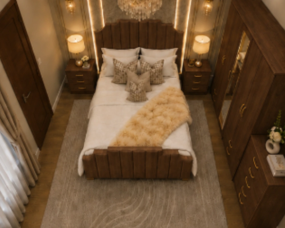Luxury Double Bed Furniture Set - five Door Wardrobe With Four Drawer - Chest of Five Drawers With Two Bed Side Table - Image 2