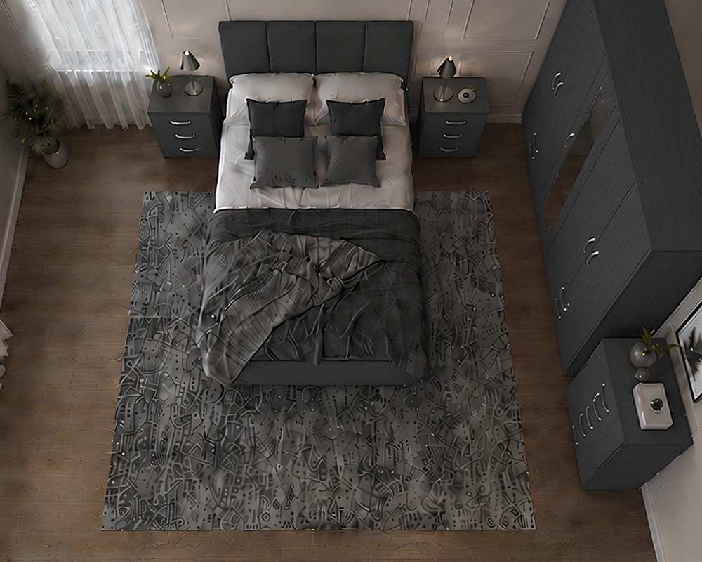 Classic Double Bed Bedroom Set – Five Door Mirrored Wardrobe with Four Bottom Drawers – Chest of Five Drawers with Two Bed Side Tables - Image 3