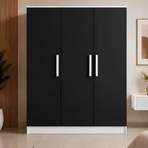 Modern Black 3 Door Wardrobe – Spacious Bedroom Storage Cabinet