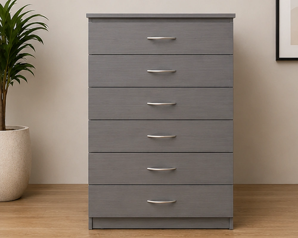 Elegant Grey 6 Drawer Chest – Spacious & Versatile Bedroom Furniture