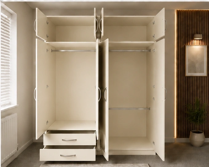 Elegant 4 Door Wardrobe with Mirrors and Multiple Storage Drawers - Image 2