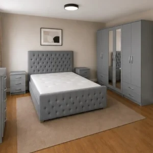 Double Bed Bedroom Furniture Collection - Six Door Wardrobe With Four Drawer - Chest of Five Drawers With Two Bed Side Table