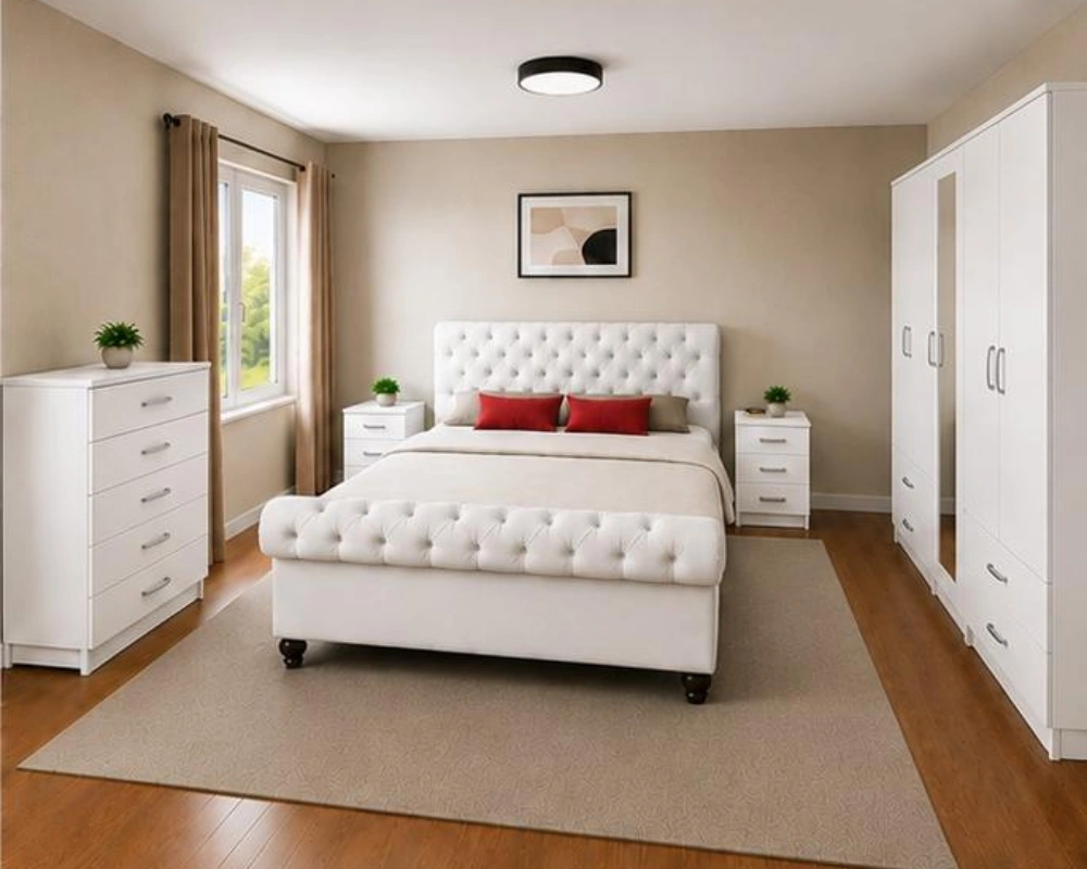 Luxury Double Bed Furniture Set - Six Door Wardrobe With Four Drawer - Chest of Five Drawers With Two Bed Side Table - Image 2