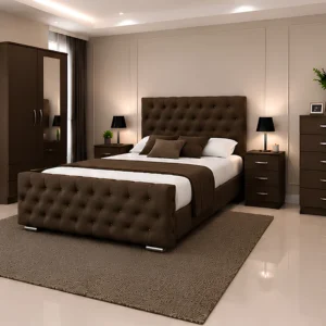 Complete Bedroom Storage Solution - Double Bed - 2 Door Mirror Wardrobe - Five Drawer Chest - Two Bedside Tables