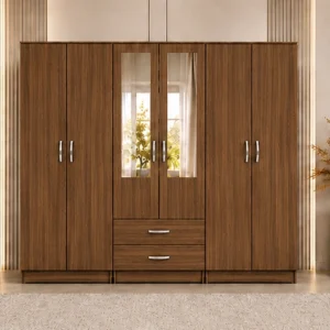 Luxury 6 Door Wardrobe with Stylish Handles and Mirror Design