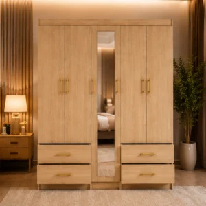 Spacious 5 Door Wardrobe with Full Mirror & 4 Drawers - Premium Modern Storage Furniture
