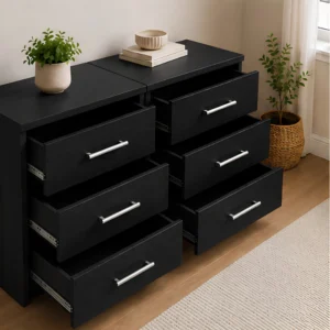 Tables with 3 Drawers – Elegant Modern Wooden Nightstands , 2 Bedside Tables with 3 Drawers
