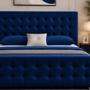 Deep Blue Florida Super King Size Bed – 6ft 200×200cm Plush Upholstered Frame with mattress