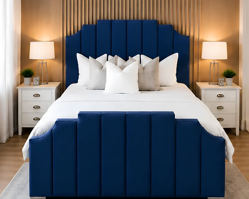 Blue Upholstered Arizona Double Bed Frame -Premium Design-Double bed with Mattress