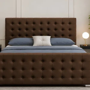 Classic Brown Florida 6ft Bed – 200×200cm with mattress Super King Luxury Tufted Headboard
