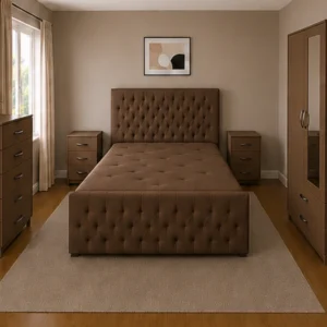 King Size Bed Bedroom Furniture Collection - Two Door Wardrobe With One Mirror - Chest of Five Drawers With Two Bed Side Table