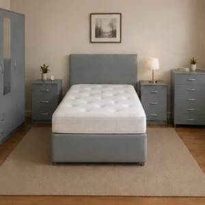 Grey King Bedroom Set - 3 Door Wardrobe With Four Drawer - Chest of Five Drawers With Two Bed Side Table