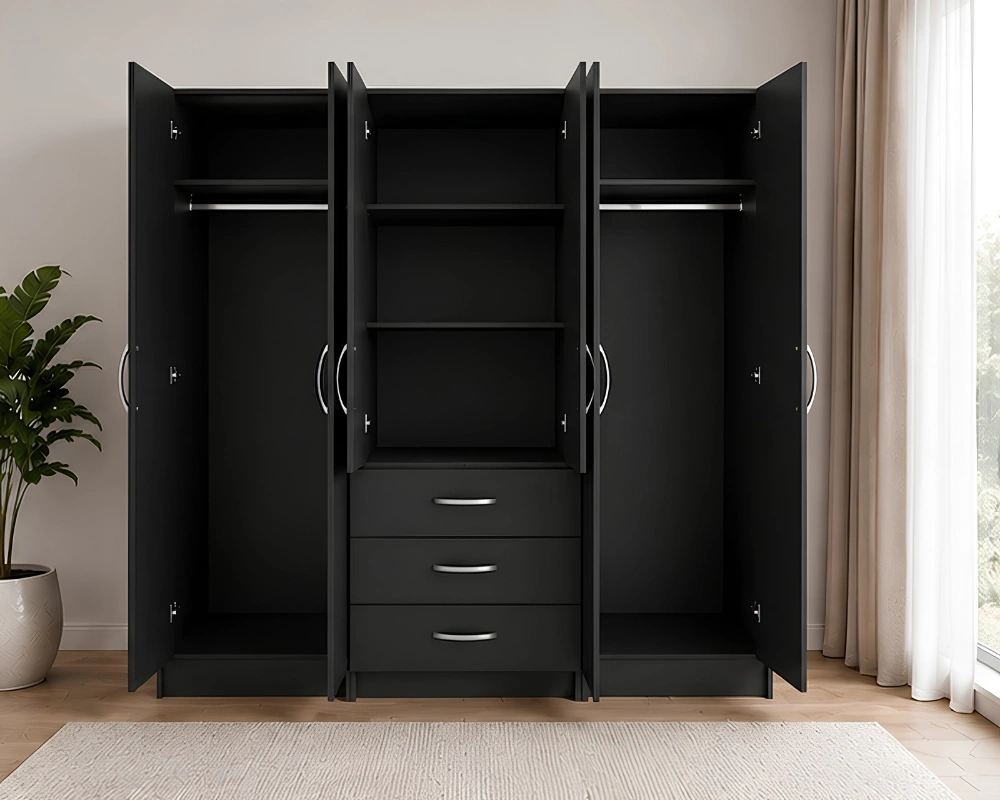 Spacious Bedroom Wardrobe with 6 Doors Practical Three Drawer Storage - Image 4