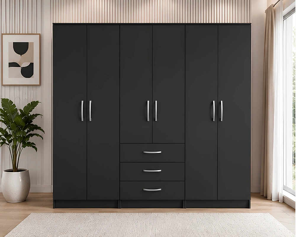 Spacious Bedroom Wardrobe with 6 Doors Practical Three Drawer Storage